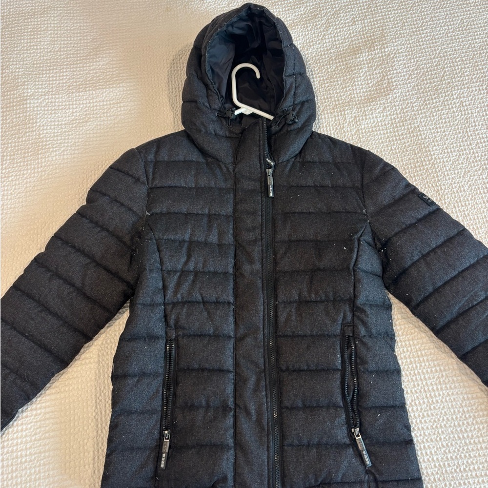Superdry Black Puffer Jacket with Silver Logo